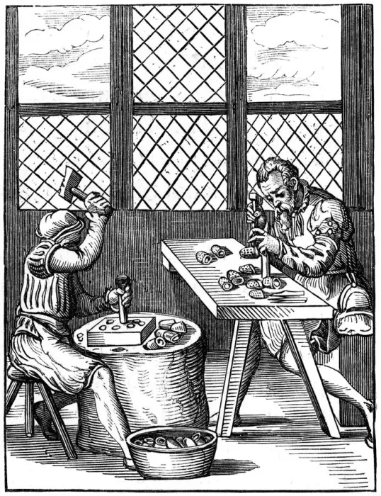 Framed Print : Thimble makers, 16th century (1849). Artist: Jost Amman Framed Print : Thimble makers, 16th century (1849). Artist: Jost Amman