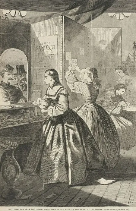 Framed Print : Any Thing for me, if you Please? - Post Office of the Brooklyn Fair in Aid of the Sanitary... 1864 Creator: Unknown Framed Print : Any Thing for me, if you Please? - Post Office of the Brooklyn Fair in Aid of the Sanitary... 1864 Creator: Unknown