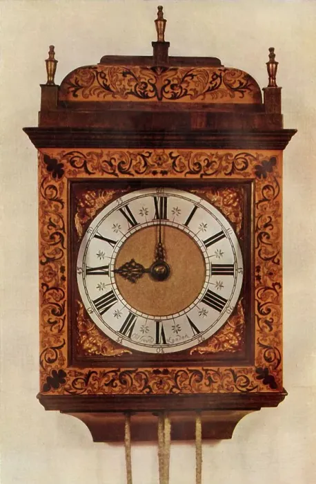 Framed Print : Thirty-Hour Striking Hanging Clock in Inlaid Marqueterie Case, 1947. Creator: Unknown Framed Print : Thirty-Hour Striking Hanging Clock in Inlaid Marqueterie Case, 1947. Creator: Unknown