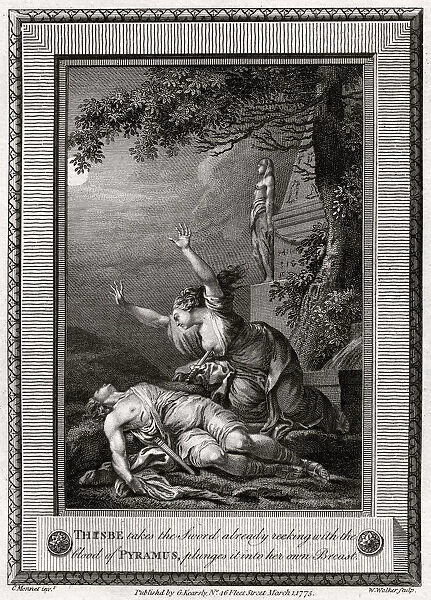 Thisbe takes the Sword already reeking with the blood of Pyramus, plunges it into... 1775.Artist: W Walker