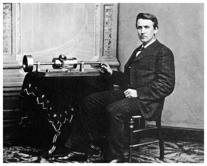 Framed Print : Thomas Alva Edison, American inventor, with his phonograph, c1878 (1955) Framed Print : Thomas Alva Edison, American inventor, with his phonograph, c1878 (1955)