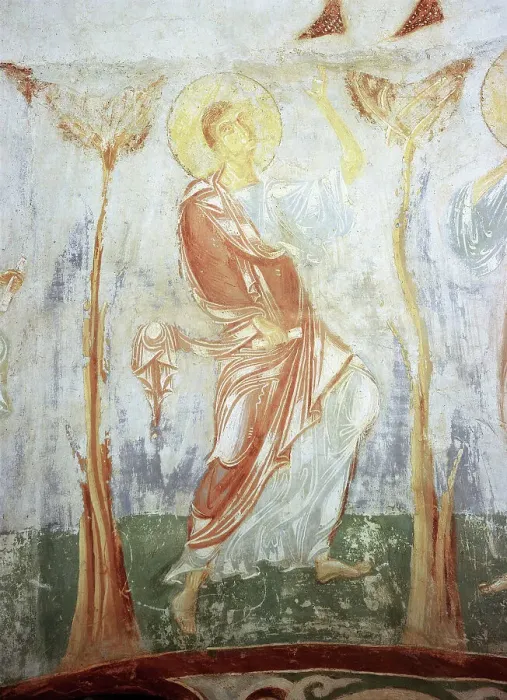 Framed Print : Thomas the Apostle. Fresco of the St. Georges Church, Staraya Ladoga, 12th century Framed Print : Thomas the Apostle. Fresco of the St. Georges Church, Staraya Ladoga, 12th century