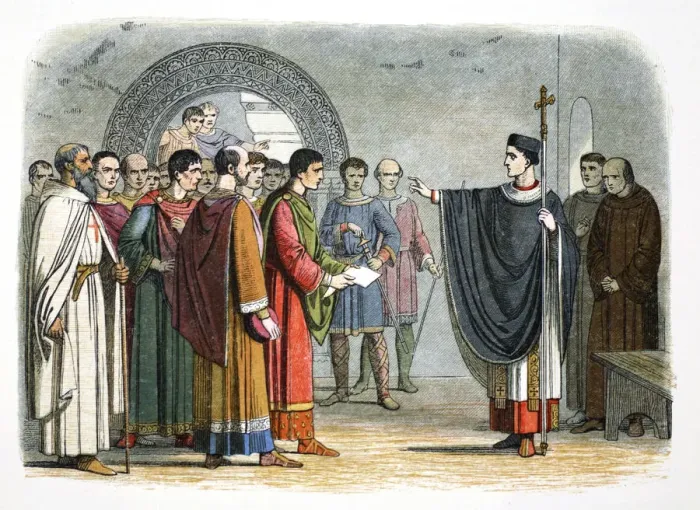 Framed Print : Thomas a Becket forbids the Earl of Leicester to pass sentence on him, 1162 (1864) Framed Print : Thomas a Becket forbids the Earl of Leicester to pass sentence on him, 1162 (1864)