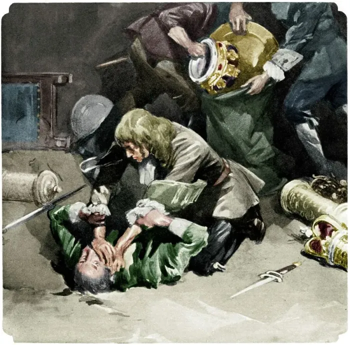 Framed Print : Thomas Blood attempting to steal the Crown Jewels from the Tower of London in 1671, (1937) Framed Print : Thomas Blood attempting to steal the Crown Jewels from the Tower of London in 1671, (1937)