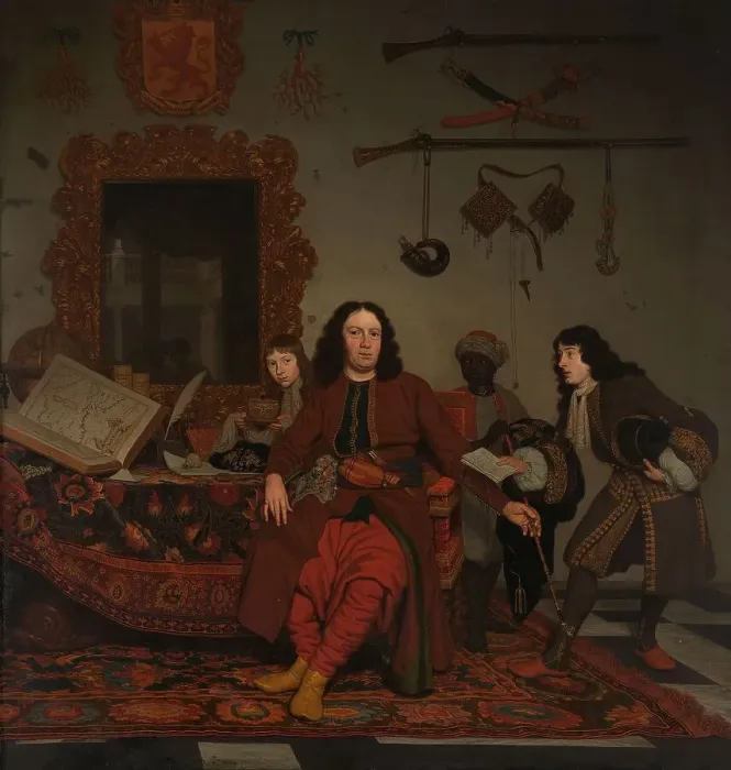 Framed Print : Thomas Hees and his Servant Thomas and Nephews Jan and Andries Hees, 1687. Creator: Michiel van Musscher Framed Print : Thomas Hees and his Servant Thomas and Nephews Jan and Andries Hees, 1687. Creator: Michiel van Musscher