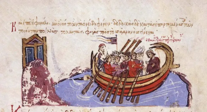 Framed Print : Thomas the Slav flees to the Arabs (Miniature from the Madrid Skylitzes), 11th-12th century. Artist: Anonymous Framed Print : Thomas the Slav flees to the Arabs (Miniature from the Madrid Skylitzes), 11th-12th century. Artist: Anonymous