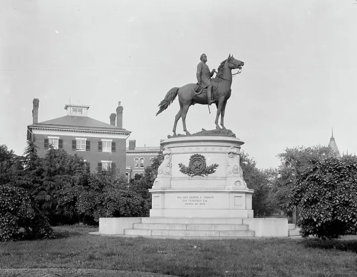 Framed Print : Thomas Statue, Washington, D.C. between 1880 and 1897. Creator: William H. Jackson Framed Print : Thomas Statue, Washington, D.C. between 1880 and 1897. Creator: William H. Jackson