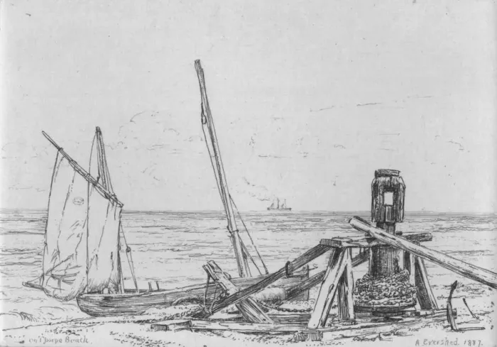 Framed Print : On Thorpe Beach, 1887. Creator: Arthur Evershed Framed Print : On Thorpe Beach, 1887. Creator: Arthur Evershed