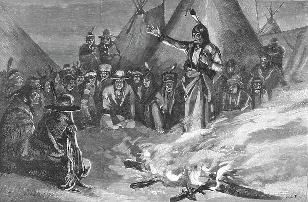 The Threatened Rising of American Indians; Sitting Bull Addressing a Meeting of 'Braves', 1890. Creator: Unknown. The Threatened Rising of American Indians; Sitting Bull Addressing a Meeting of 'Braves', 1890. Creator: Unknown