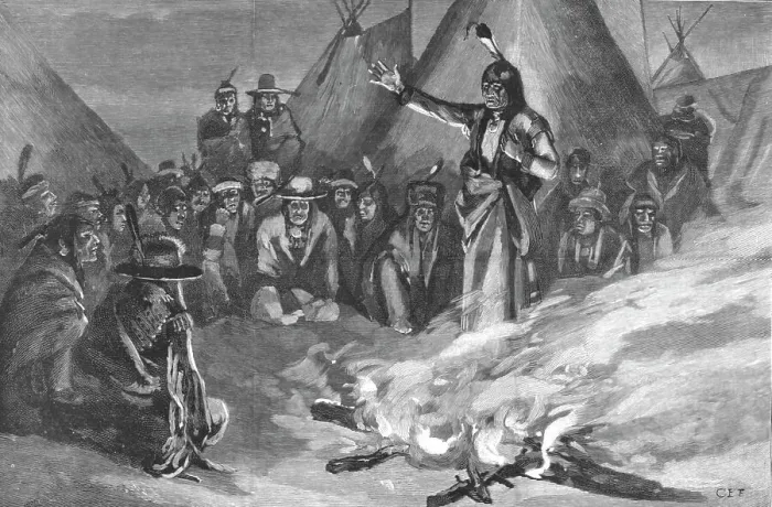 Framed Print : The Threatened Rising of American Indians; Sitting Bull Addressing a Meeting of Braves, 1890. Creator: Unknown. The Threatened Rising of American Indians; Sitting Bull Addressing a Meeting of Braves, 1890. Creator: Unknown Framed Print : The Threatened Rising of American Indians; Sitting Bull Addressing a Meeting of Braves, 1890. Creator: Unknown. The Threatened Rising of American Indians; Sitting Bull Addressing a Meeting of Braves, 1890. Creator: Unknown