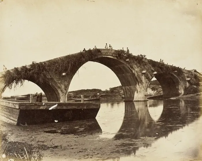 Framed Print : Three-arched Stone Bridge, S. China, 1860. Creator: Felice Beato
