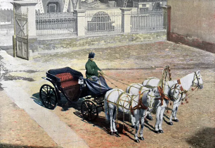 Framed Print : A three-horse-drawn troika in summer, Russia, c1890. Artist: Gillot Framed Print : A three-horse-drawn troika in summer, Russia, c1890. Artist: Gillot