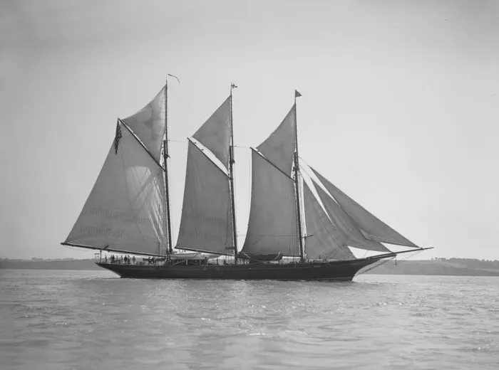 Framed Print : The three-mast auxiliary schooner Invincible, 1911. Creator: Kirk & Sons of Cowes Framed Print : The three-mast auxiliary schooner Invincible, 1911. Creator: Kirk & Sons of Cowes