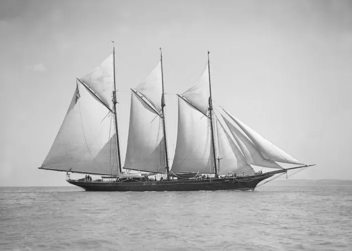 Framed Print : The three-mast auxiliary schooner Invincible, 1911. Creator: Kirk & Sons of Cowes Framed Print : The three-mast auxiliary schooner Invincible, 1911. Creator: Kirk & Sons of Cowes