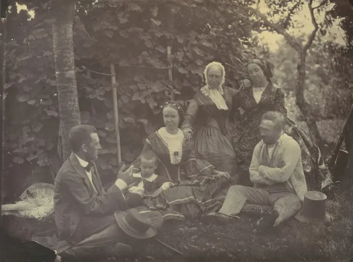 Framed Print : [Three Women, Two Men, and a Child on a Picnic], 1850s-60s. Creator: Franz Antoine