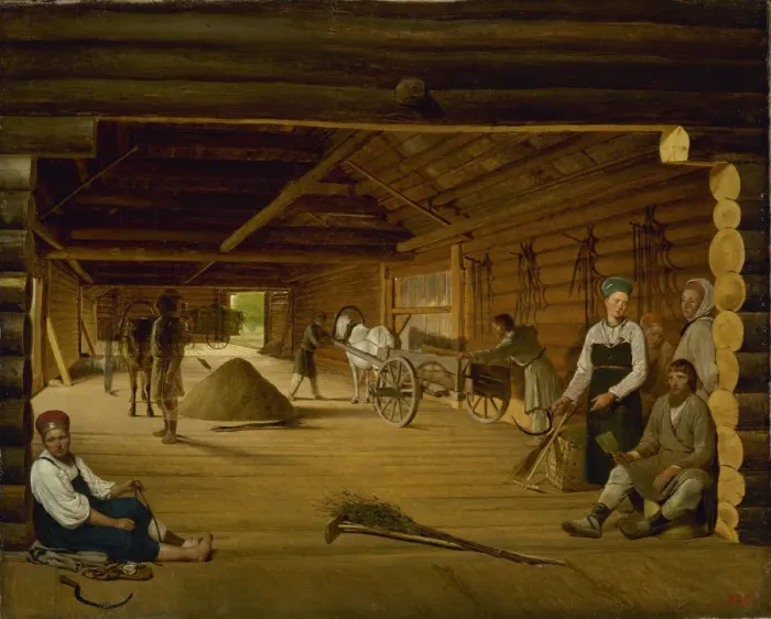Framed Print : Threshing Barn, 1823. Artist: Venetsianov, Alexei Gavrilovich (1780-1847) Framed Print : Threshing Barn, 1823. Artist: Venetsianov, Alexei Gavrilovich (1780-1847)
