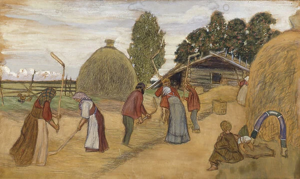 Threshing Floor, 1918. Artist: Kustodiev, Boris Michaylovich (1878-1927)