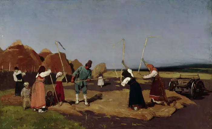 Framed Print : Threshing, mid-late 19th century. Creator: Nikolai Dmitrievich Dmitriev-Orenburgsky Framed Print : Threshing, mid-late 19th century. Creator: Nikolai Dmitrievich Dmitriev-Orenburgsky