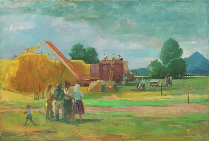 Framed Print : Threshing on State Property, 1950. Creator: Bedrich Hoffstadter Framed Print : Threshing on State Property, 1950. Creator: Bedrich Hoffstadter