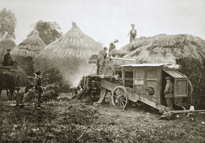 Framed Print : Threshing for straw for soldiers use, France, World War I, 1916 Framed Print : Threshing for straw for soldiers use, France, World War I, 1916