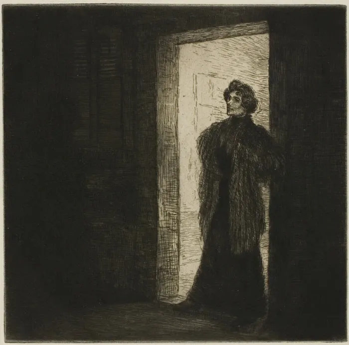 Framed Print : On the Threshold, 1902. Creator: Theophile Alexandre Steinlen Framed Print : On the Threshold, 1902. Creator: Theophile Alexandre Steinlen