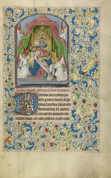 Framed Print : The Throne of Grace Trinity; Arenberg Hours, early 1460s. Creator: Willem Vrelant Framed Print : The Throne of Grace Trinity; Arenberg Hours, early 1460s. Creator: Willem Vrelant