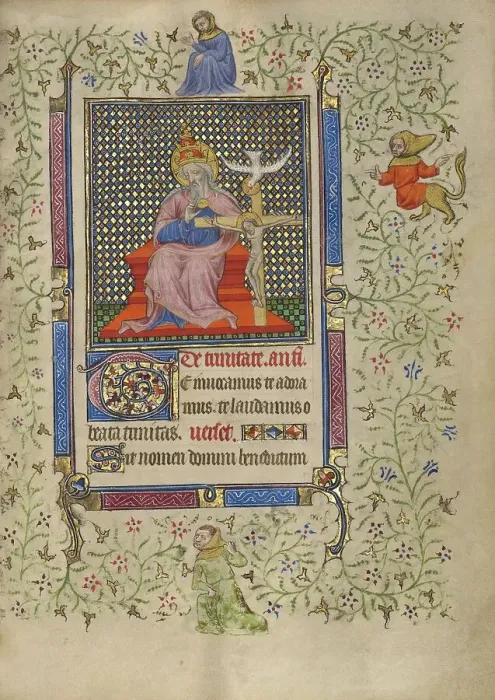Framed Print : The Throne of Grace Trinity; Book of Hours, about 1410. Creator: Unknown Framed Print : The Throne of Grace Trinity; Book of Hours, about 1410. Creator: Unknown