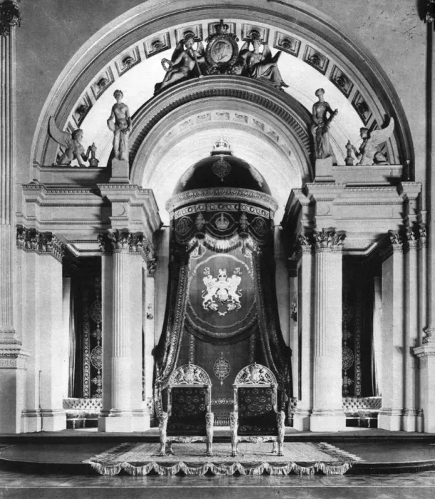Framed Print : Thrones in the ball room at Buckingham Palace, London, 1935 Framed Print : Thrones in the ball room at Buckingham Palace, London, 1935