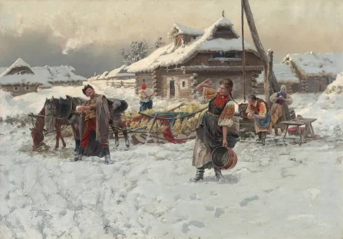 Framed Print : Throwing snowballs, 1892. Creator: Veshin, Jaroslav (1859-1915) Framed Print : Throwing snowballs, 1892. Creator: Veshin, Jaroslav (1859-1915)