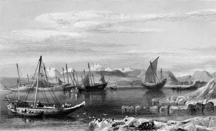 Framed Print : Thubare, A Small Harbour on the Arabian Coast, Upper Part of the Red Sea, 1834. Creator: Samuel Austin Framed Print : Thubare, A Small Harbour on the Arabian Coast, Upper Part of the Red Sea, 1834. Creator: Samuel Austin