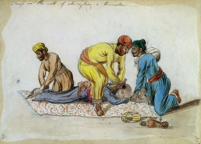 Framed Print : Thugs in the act of strangling a traveller, 1838. Creator: Frances Eden. Thugs in the act of strangling a traveller, 1838. Creator: Frances Eden Framed Print : Thugs in the act of strangling a traveller, 1838. Creator: Frances Eden. Thugs in the act of strangling a traveller, 1838. Creator: Frances Eden