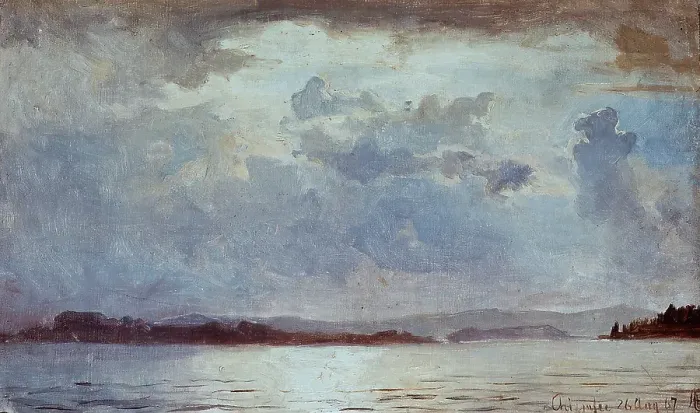 Framed Print : Thunder Clouds over the Chiemsee, 1867. Creator: Hans Gude Framed Print : Thunder Clouds over the Chiemsee, 1867. Creator: Hans Gude