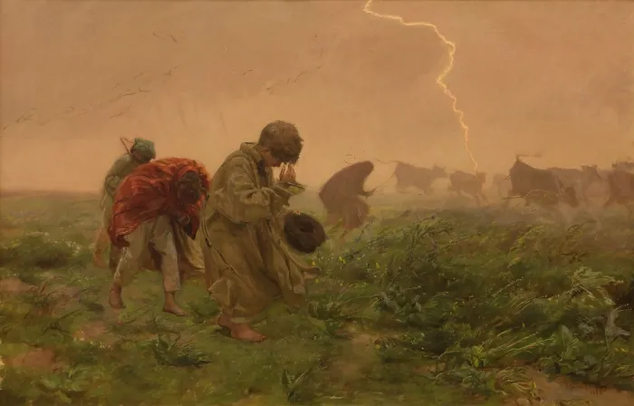 Framed Print : Thunderstorm, 1896. Creator: Jozef Chelmonski Framed Print : Thunderstorm, 1896. Creator: Jozef Chelmonski