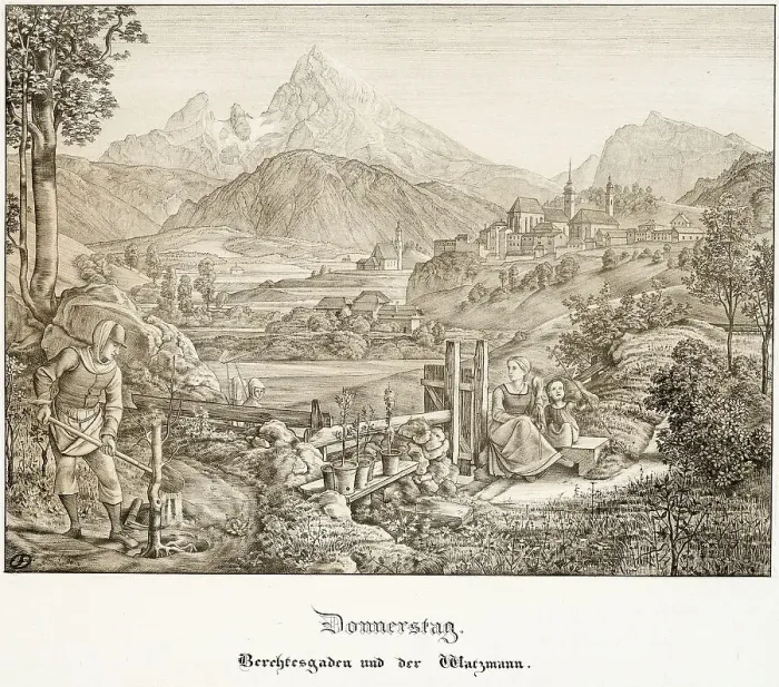 Framed Print : Thursday: Berchtesgaden and the Watzmann, 1823. Creator: Ferdinand Olivier Framed Print : Thursday: Berchtesgaden and the Watzmann, 1823. Creator: Ferdinand Olivier