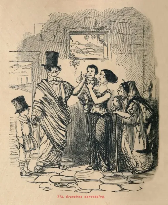 Framed Print : Tib Gracchus canvassing, 1852. Artist: John Leech Framed Print : Tib Gracchus canvassing, 1852. Artist: John Leech