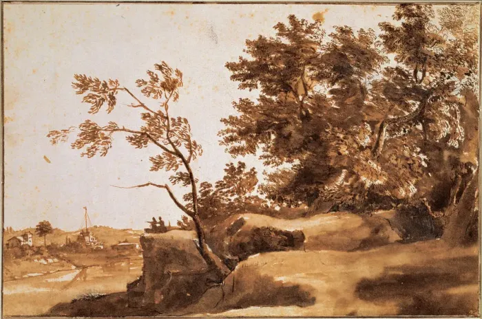 Framed Print : Tiber Landscape with Castel Sant Angelo in the Background, Between 1630 and 1640. Artist: Lorrain, Claude (1600-1682) Framed Print : Tiber Landscape with Castel Sant Angelo in the Background, Between 1630 and 1640. Artist: Lorrain, Claude (1600-1682)