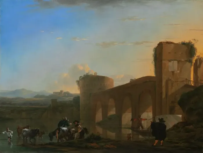 Framed Print : The Tiber River with the Ponte Molle at Sunset, c. 1650. Creator: Jan Asselijin Framed Print : The Tiber River with the Ponte Molle at Sunset, c. 1650. Creator: Jan Asselijin