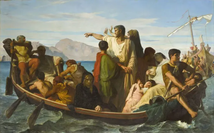 Framed Print : Tiberius exiles, 1850. Artist: Barrias, Felix-Joseph (1822-1907) Framed Print : Tiberius exiles, 1850. Artist: Barrias, Felix-Joseph (1822-1907)