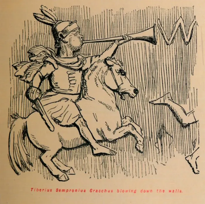Framed Print : Tiberius Sempronius Gracchus blowing down the Walls, 1852. Artist: John Leech Framed Print : Tiberius Sempronius Gracchus blowing down the Walls, 1852. Artist: John Leech