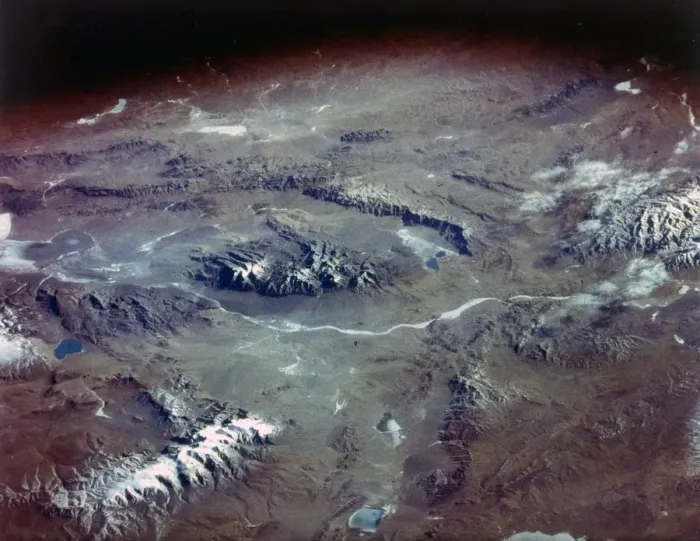 Framed Print : The Tibetan Plateau seen from aboard the first Space Shuttle flight, April 1981. Creator: NASA Framed Print : The Tibetan Plateau seen from aboard the first Space Shuttle flight, April 1981. Creator: NASA