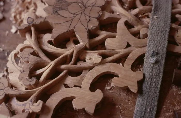 Framed Print : Tibetan refugee wood carving project, Dharamsala, India, 1988. Creator: Amanda Waite Framed Print : Tibetan refugee wood carving project, Dharamsala, India, 1988. Creator: Amanda Waite