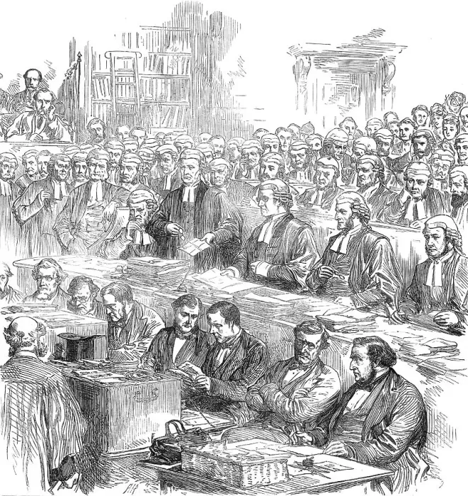 Framed Print : The Tichborne trial in the court of Queen's Bench, 1871. Creator: Unknown Framed Print : The Tichborne trial in the court of Queen's Bench, 1871. Creator: Unknown