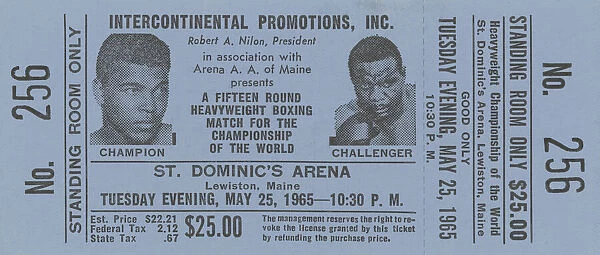 Ticket for boxing match between Muhammad Ali and Sonny Liston, 1965. Creator: Unknown