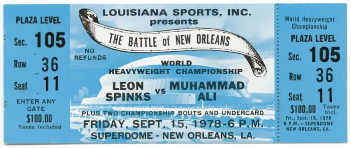 Framed Print : Ticket to a championship boxing match between Muhammad Ali and Leon Spinks, September 15 Framed Print : Ticket to a championship boxing match between Muhammad Ali and Leon Spinks, September 15