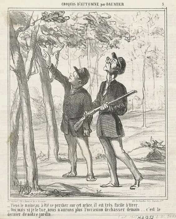 Framed Print : Tiens, le moineau a été sepercher, 19th century. Creator: Honore Daumier Framed Print : Tiens, le moineau a été sepercher, 19th century. Creator: Honore Daumier