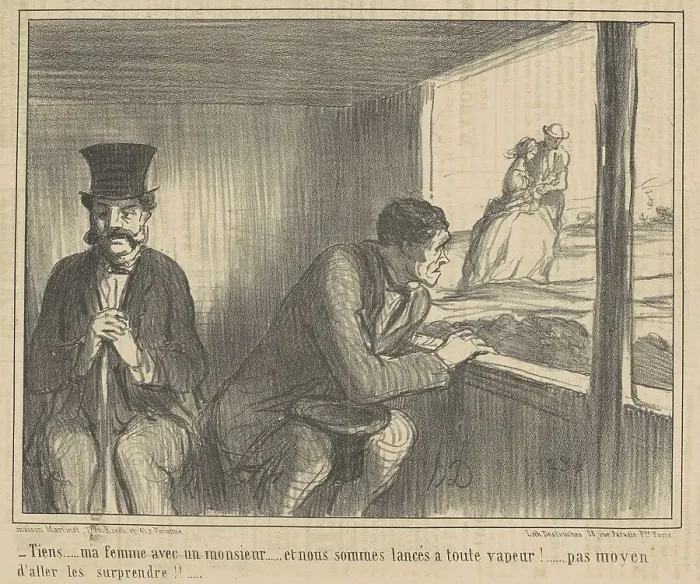 Framed Print : Tiens... ma femme avec un monsieur... 19th century. Creator: Honore Daumier Framed Print : Tiens... ma femme avec un monsieur... 19th century. Creator: Honore Daumier