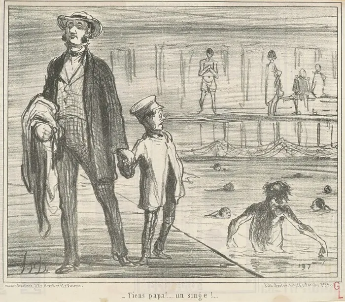 Framed Print : Tiens papa!... un singe!... 19th century. Creator: Honore Daumier Framed Print : Tiens papa!... un singe!... 19th century. Creator: Honore Daumier