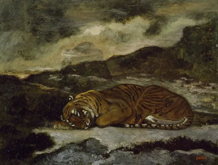 Framed Print : Tiger Asleep, c1850s-1860s. Creator: Antoine-Louis Barye Framed Print : Tiger Asleep, c1850s-1860s. Creator: Antoine-Louis Barye
