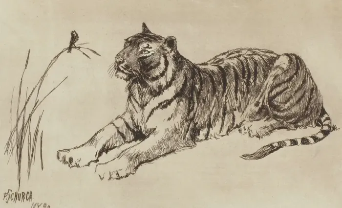 Framed Print : Tiger and Bird, 1892. Creator: Frederick Stuart Church