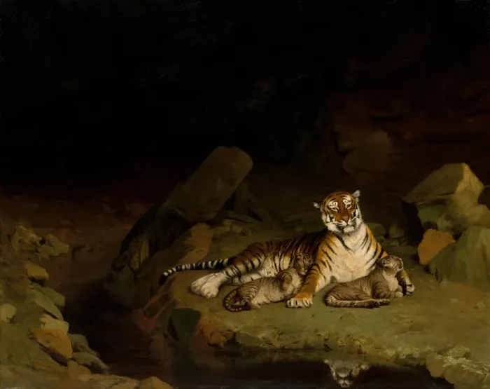 Framed Print : Tiger and Cubs, ca. 1884. Creator: Jean-Leon Gerome